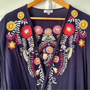 Verte Navy Floral Embroidered Top